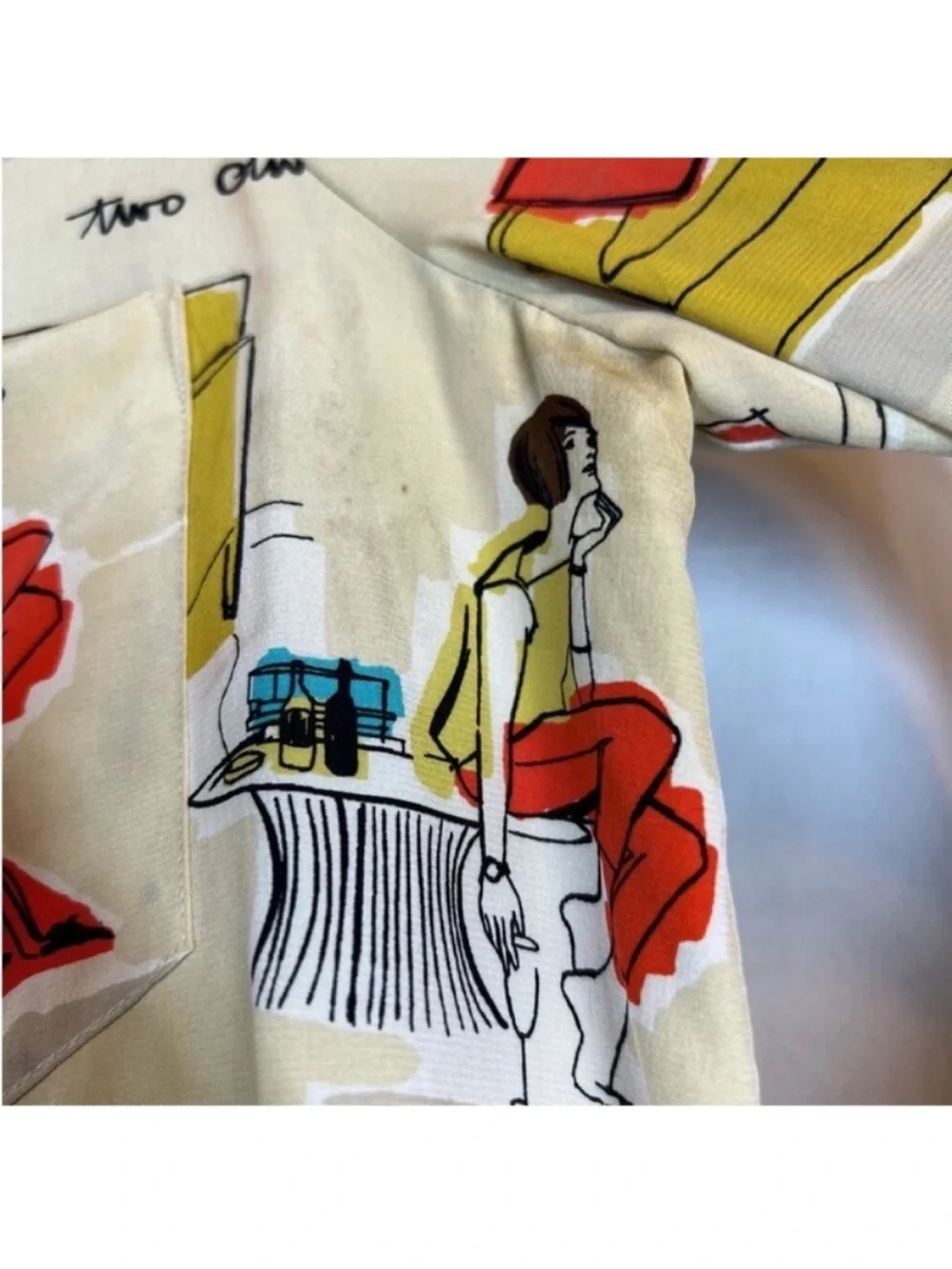 Kate spade 100% silk quirky kitsch Peter Pan color Martini print  blouse